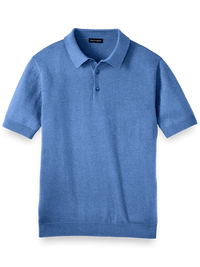 Silk Cotton and Cashmere Three Button Polo - Medium Blue