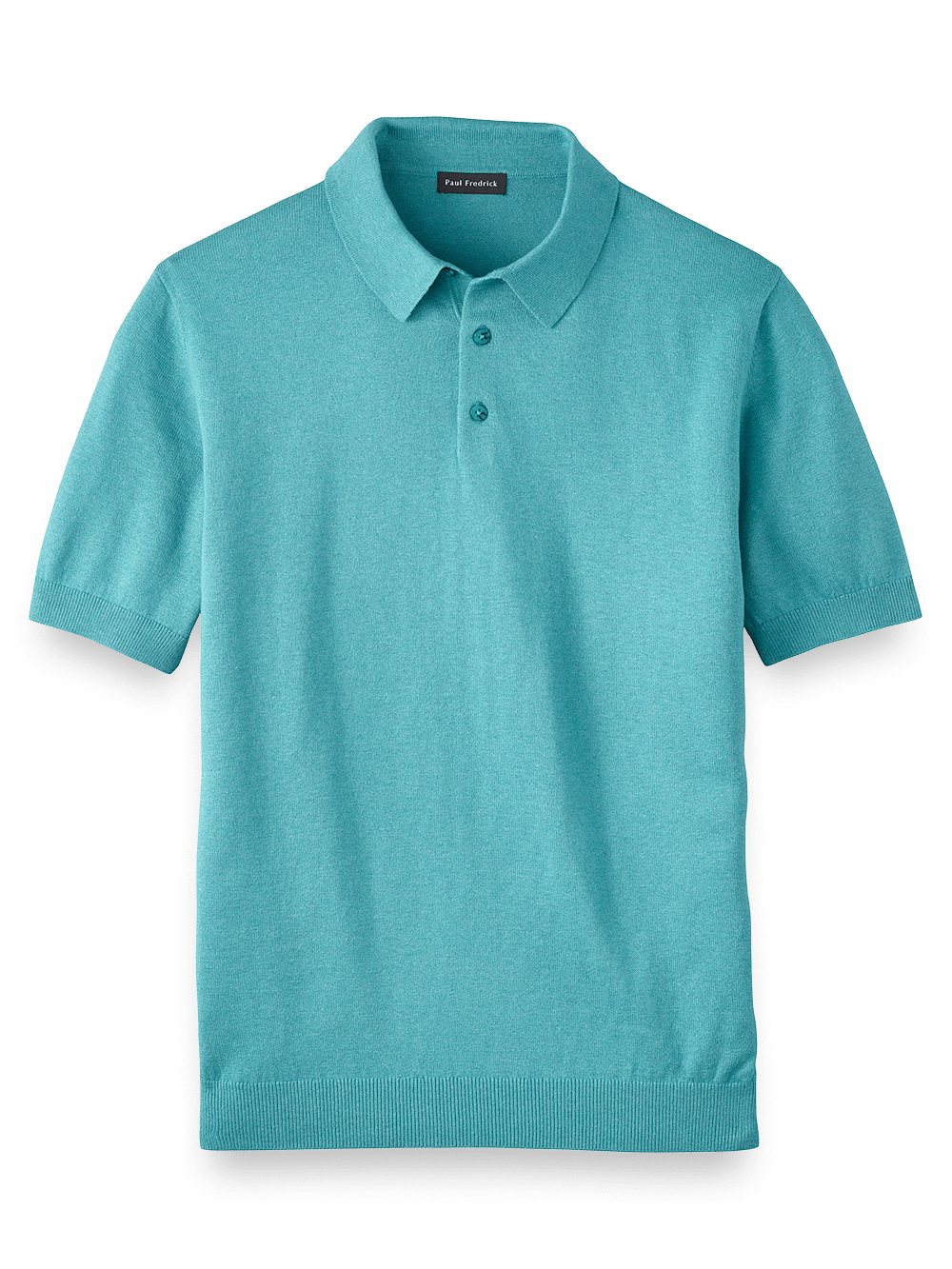 Product Image of Silk Cotton And Cashmere Three Button Polo-Turquoise