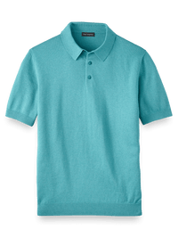 Silk Cotton and Cashmere Three Button Polo - Turquoise