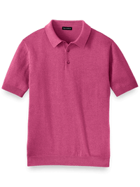 Silk Cotton and Cashmere Three Button Polo - Berry