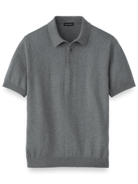 Silk Cotton and Cashmere Three Button Polo - Grey Heather