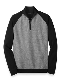 Cotton Zip Mock Neck Sweater - Black