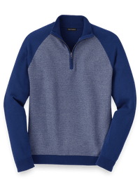 Cotton Zip Mock Neck Sweater - Blue