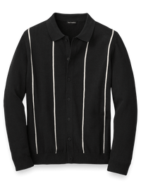 Cotton Button Front Polo - Black