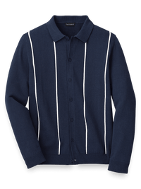 Cotton Button Front Polo - Navy