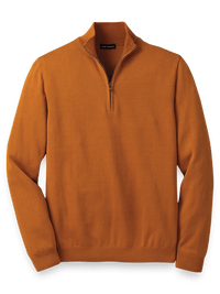Supima Cotton Zip Mock Neck Sweater - Rust