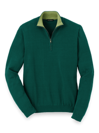 Supima Cotton Zip Mock Neck Sweater - Green