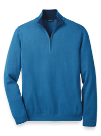Supima Cotton Zip Mock Neck Sweater - Blue