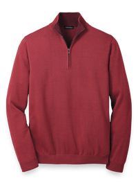 Supima Cotton Zip Mock Neck Sweater - Burgundy