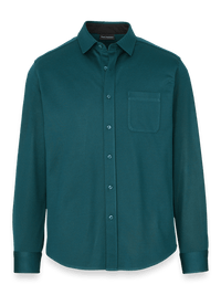 Cotton Blend Button Front Polo - Teal