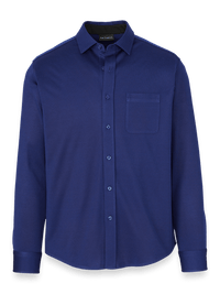 Cotton Blend Button Front Polo - Blue