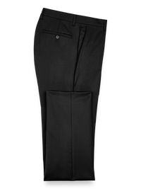 Classic Fit Wool Gabardine Flat Front Pants - Black