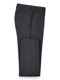 Classic Fit Wool Gabardine Flat Front Pants - Charcoal