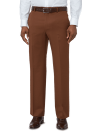 Classic Fit Wool Gabardine Flat Front Pants - Rust