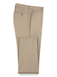 Classic Fit Wool Gabardine Flat Front Pants - Tan