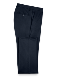 Classic Fit Wool Gabardine Flat Front Pants - Navy
