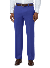 Classic Fit Wool Gabardine Flat Front Pants - Indigo