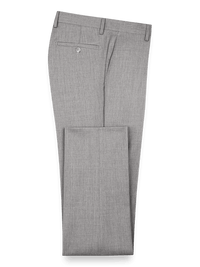 Classic Fit Wool Gabardine Flat Front Pants - Pearl Grey