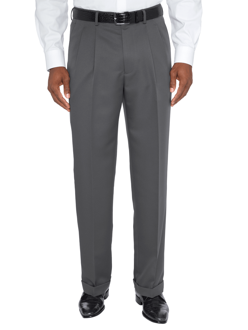 Product Image of Microfiber Solid Pleated Pants-Grey#model_pleated front