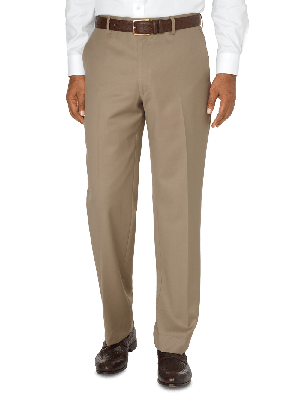 Product Image of Tailored Fit Wool Gabardine Flat Front Pant-Tan