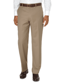 Tailored Fit Wool Gabardine Flat Front Pant - Tan
