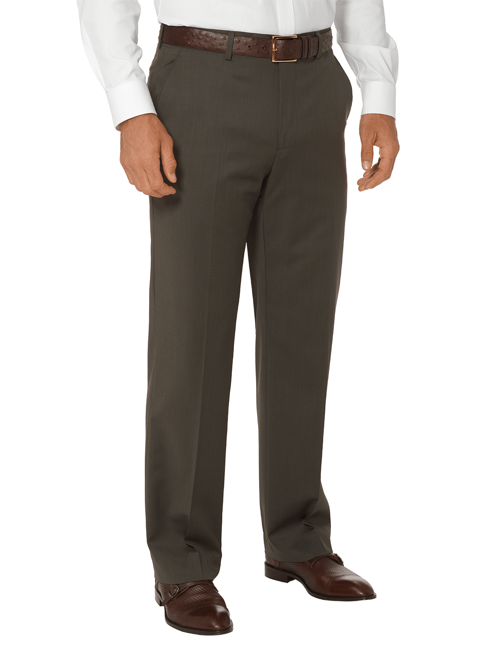Product Image of Tailored Fit Wool Gabardine Flat Front Pant-Olive
