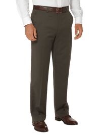Tailored Fit Wool Gabardine Flat Front Pant - Olive