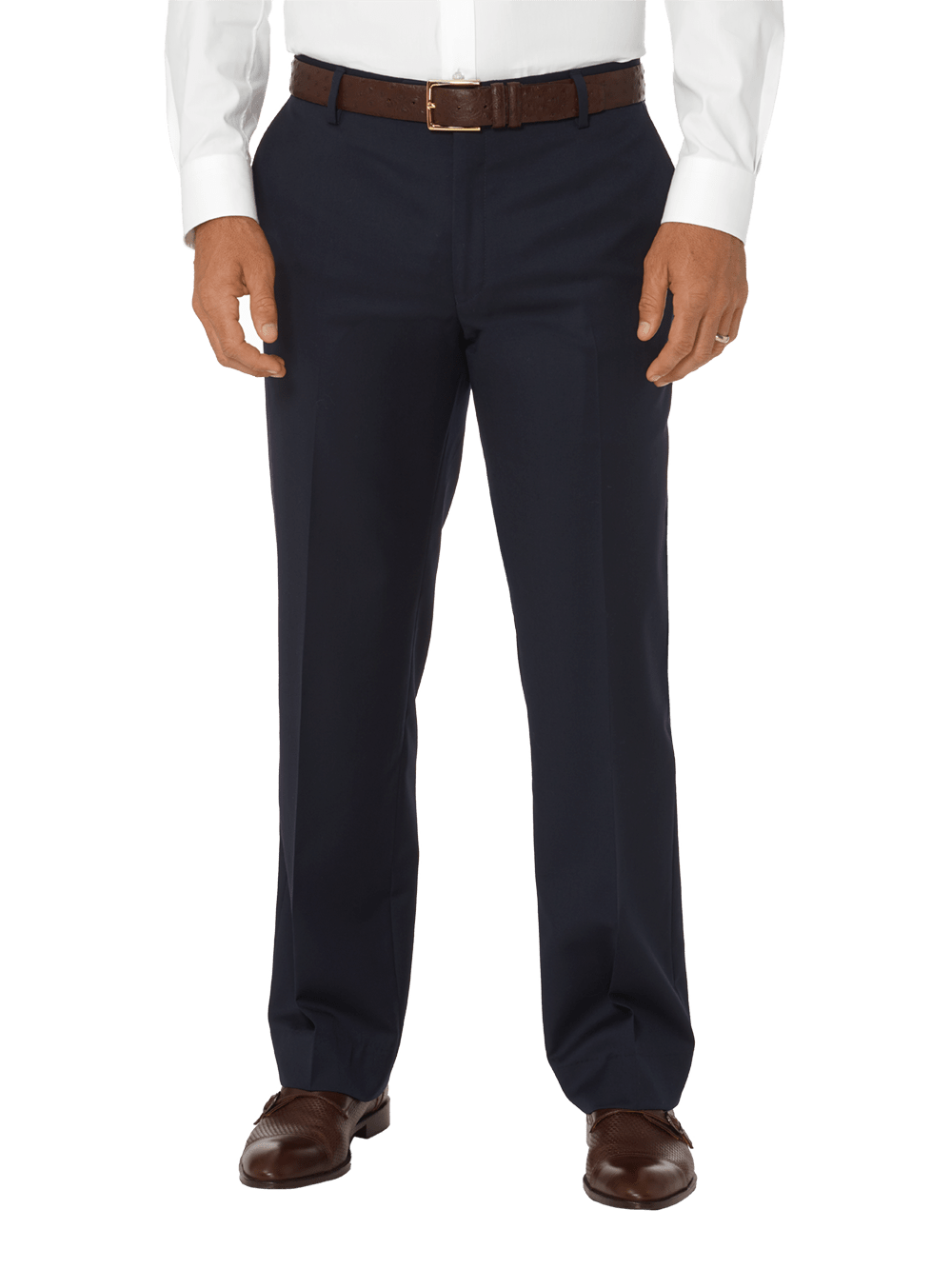 Product Image of Tailored Fit Wool Gabardine Flat Front Pant-Navy