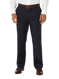 Tailored Fit Wool Gabardine Flat Front Pant - Navy