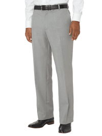 Tailored Fit Wool Gabardine Flat Front Pant - Pearl Grey