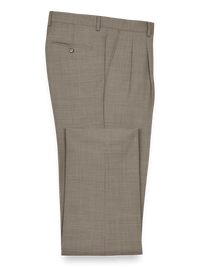 Sharkskin Pleated Pants - Tan