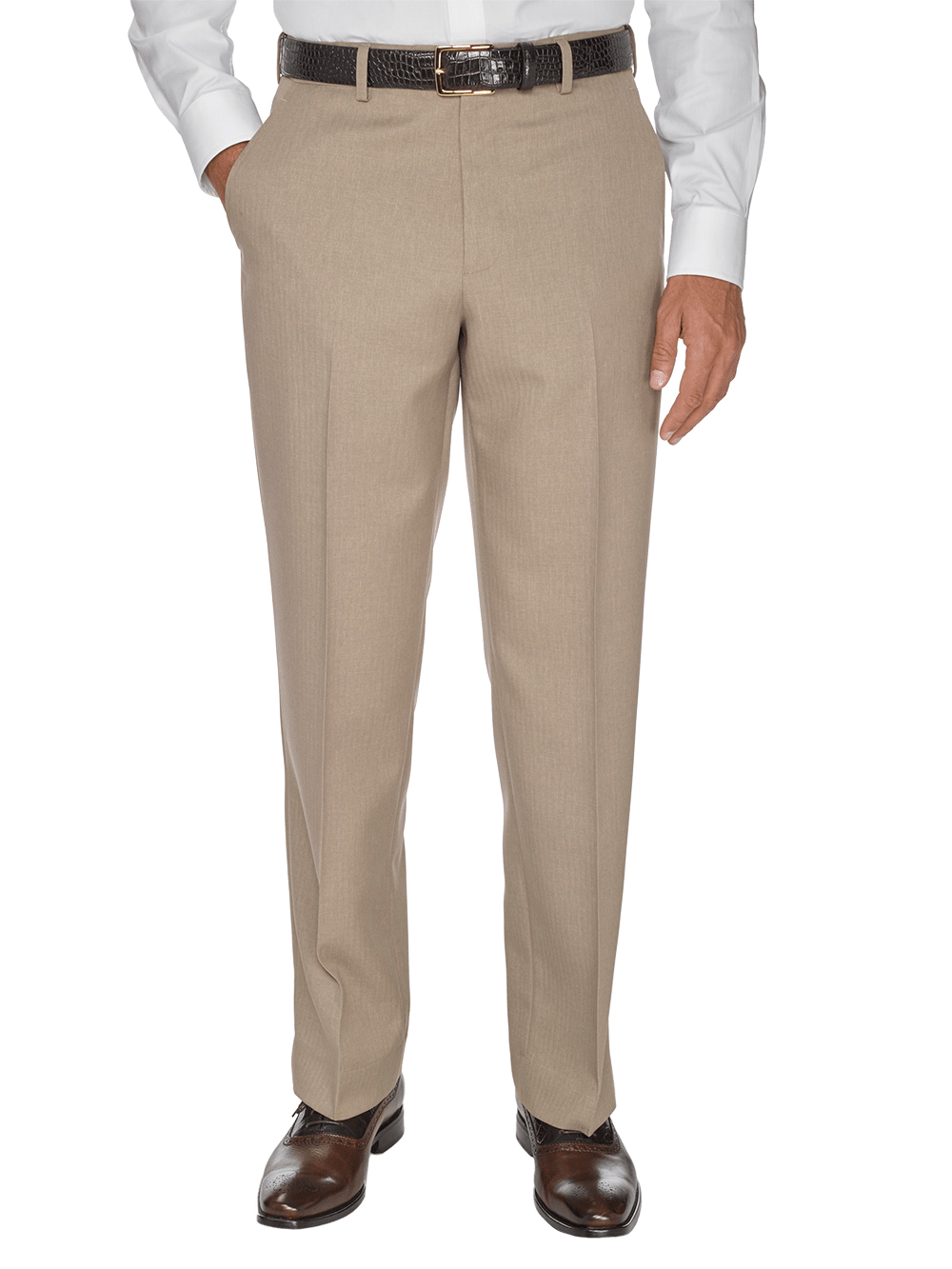 Product Image of Comfort-waist Microfiber Herringbone Flat Front Pant-Tan