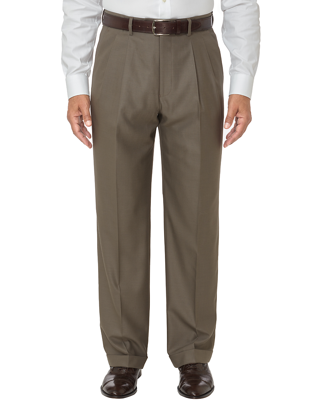 Product Image of Super 120's Wool Pleated Pants-Dark Khaki