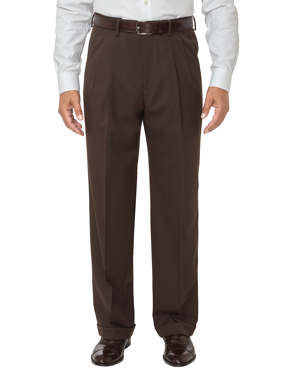 Product Image of Super 120's Wool Pleated Pants-Dark Brown