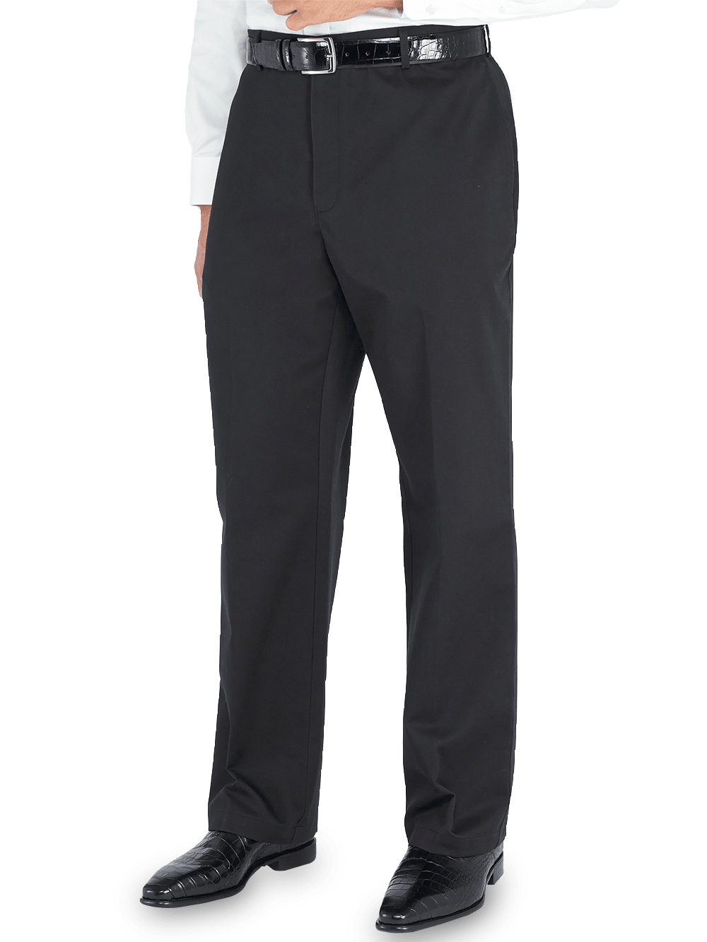 Product Image of Non-iron Cotton Chino Flat Front Pants-Black#model_flat front