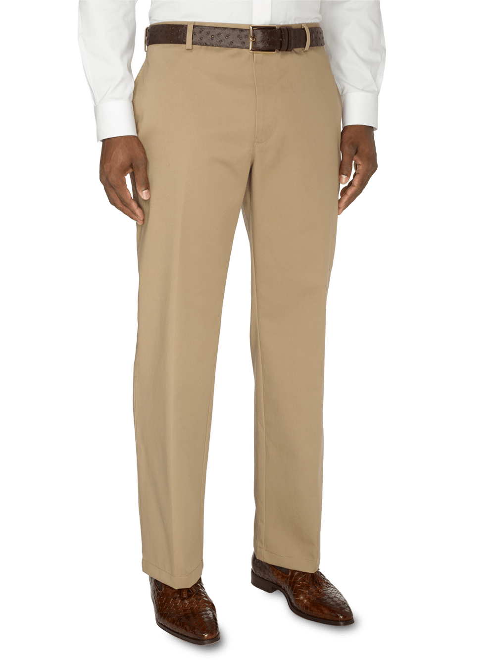Product Image of Non-iron Cotton Chino Flat Front Pants-Dark Khaki#model_flat front