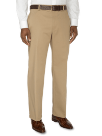 Non-Iron Cotton Chino Flat Front Pants - Dark Khaki