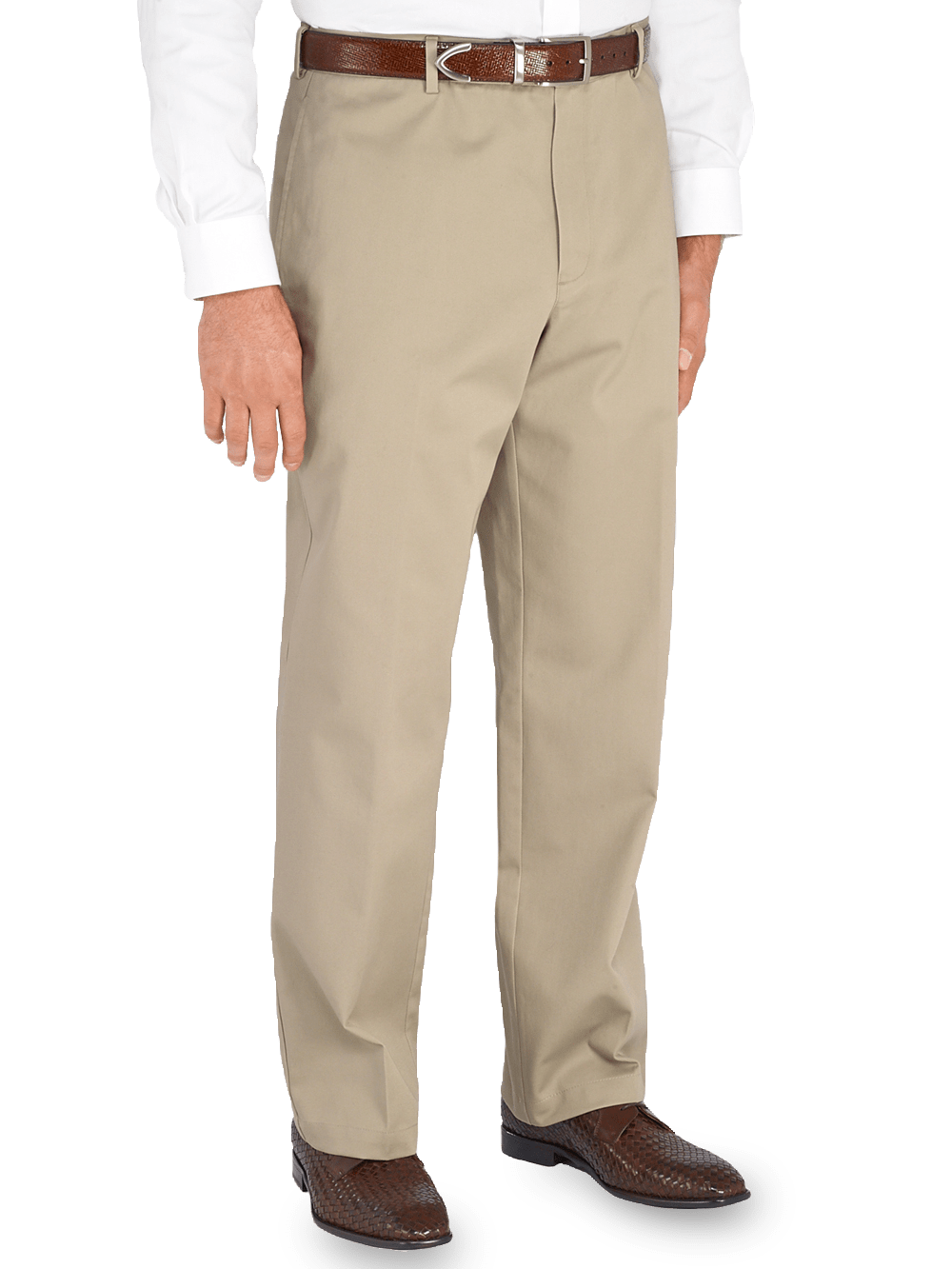 Product Image of Non-iron Cotton Chino Flat Front Pants-Khaki#model_flat front