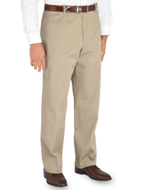 Non-Iron Cotton Chino Flat Front Pants - Khaki