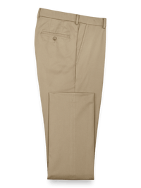 Impeccable Cotton Chino Flat Front Pants - Khaki
