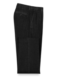 Pleated Denim Pants - Black