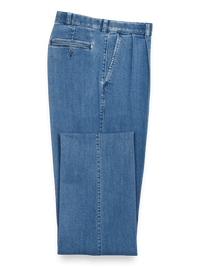 Pleated Denim Pants - Medium Blue