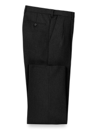 Microfiber Herringbone Pleated Pants - Black