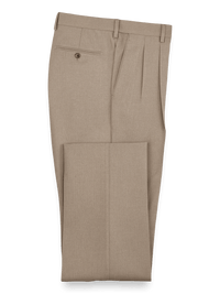 Microfiber Herringbone Pleated Pants - Tan