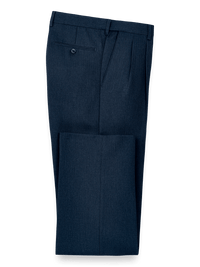 Microfiber Herringbone Pleated Pants - Navy