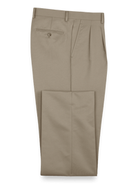 Solid Microfiber Pleated Pants - Tan