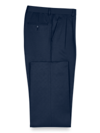 Solid Microfiber Pleated Pants - Navy