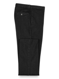 Flat Front Denim Pants - Black