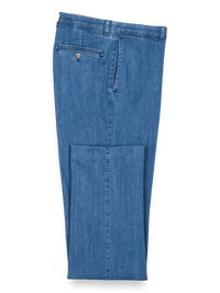 Flat Front Denim Pants - Medium Blue