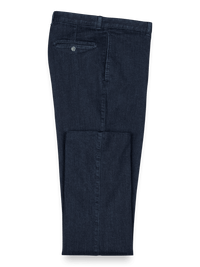 Flat Front Denim Pants - Dark Blue